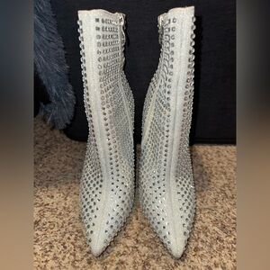Silver Rhinestone Heel Boots